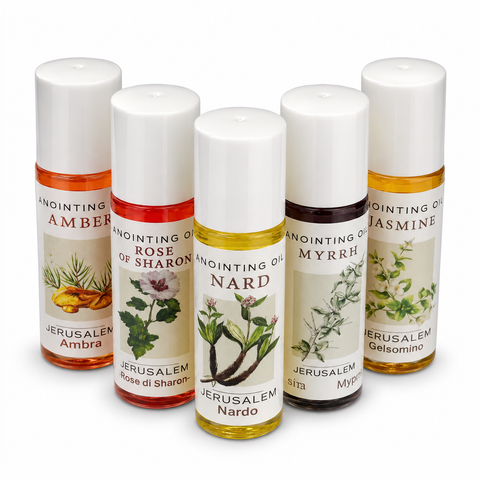 Holy Land Anointing Oil Roll-On Set – Amber, Rose of Sharon, Nard, Jasmine & Myrrh