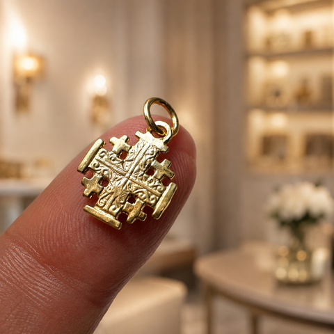 18K Gold Plated Silver Jerusalem Cross Pendant Holy Land Gift