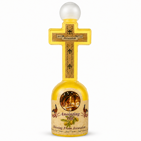 Holy Land Gift Set - Blessed Anointing Oil and Jordan River Water in Cross Bottles