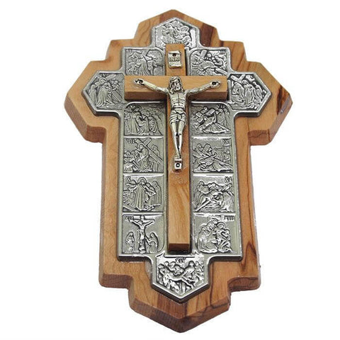 Cross Olive Wood Hand Made Fragment Via Dolorosa Jesus 14 Stations  6.4"/14 cm - Holy Land Store