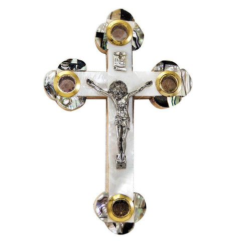 Hand Made Religion Crucifix Olive Wood with Mother of Pearl  from Bethlehem 5,5"
