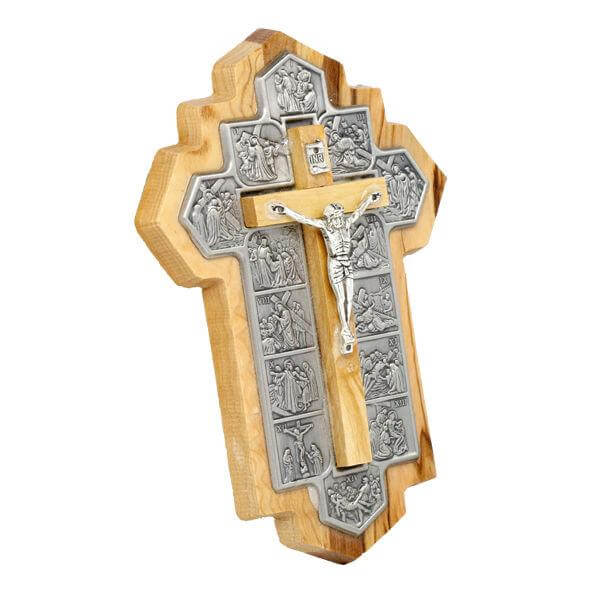 Cross Olive Wood Hand Made Fragment Via Dolorosa Jesus 14 Stations  6.4"/14 cm - Holy Land Store