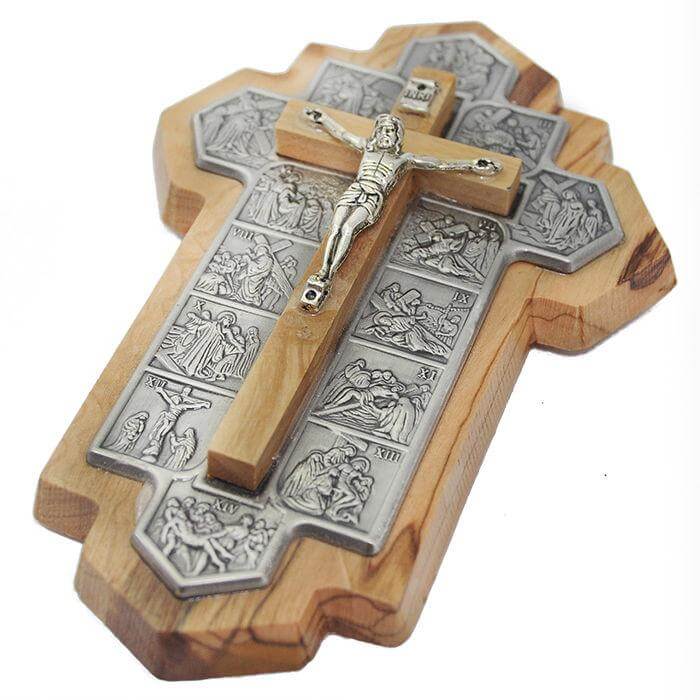 Cross Olive Wood Hand Made Fragment Via Dolorosa Jesus 14 Stations  6.4"/14 cm - Holy Land Store