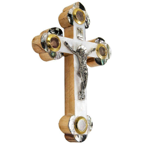 Hand Made Religion Crucifix Olive Wood with Mother of Pearl  from Bethlehem 5,5"