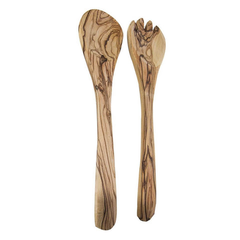 Handmade Olive Wood Salad Set Spoon and Fork Tableware 10.5" from Bethlehem