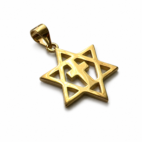 Vermeil Messianic Star of David Cross Pendant 925 Silver 18k Gold