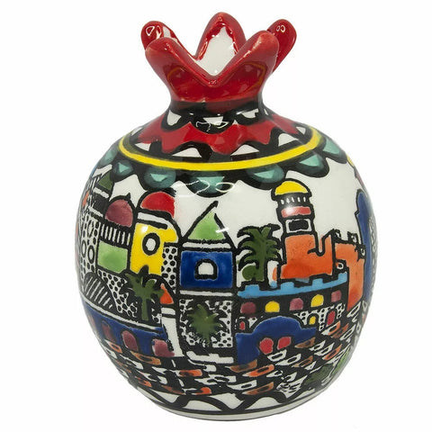 Decorative Ceramic Pomegranate – Panoramic Views of Jerusalem Design 3.5"