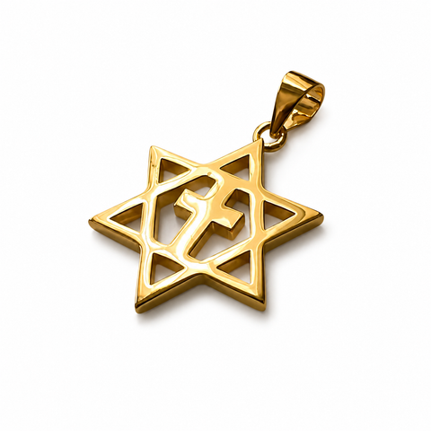 Vermeil Messianic Star of David Cross Pendant 925 Silver 18k Gold