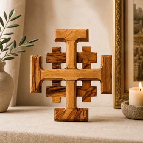 Holy Land Blessing Gift Set with Olive Wood Cross, Holy Water, Olive Oil & Soil
