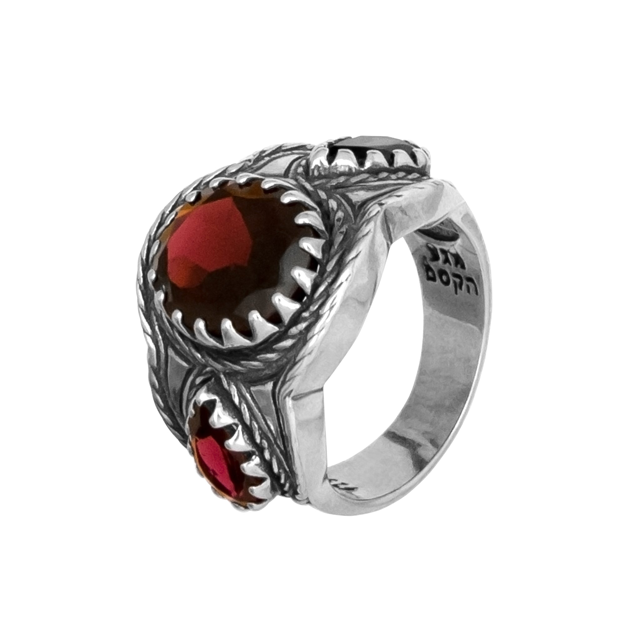 Natural Wine Red Garnet Gemstone Ring Sterling Silver Hand Made Israel Jewelry