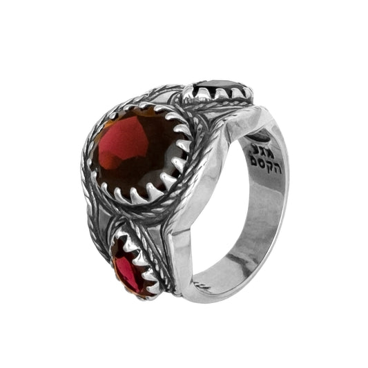 Natural Wine Red Garnet Gemstone Ring Sterling Silver Hand Made Israel Jewelry