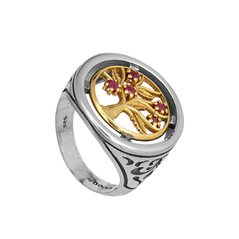 Kabbalah Signet Ring w/The Tree of Life Sterling Silver & Gold 9K All Sizes 6-13