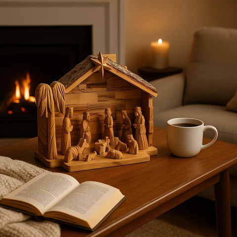 Large Olive Wood Christmas Nativity Set, Handmade Christian Home Decor Made in Bethlehem