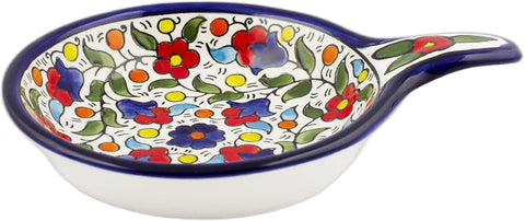 Armenian Ceramic Bowl Pan - Serving Dish w/ Handle - Multicoloured Floral Design
