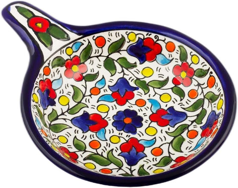 Armenian Ceramic Bowl Pan - Serving Dish w/ Handle - Multicoloured Floral Design