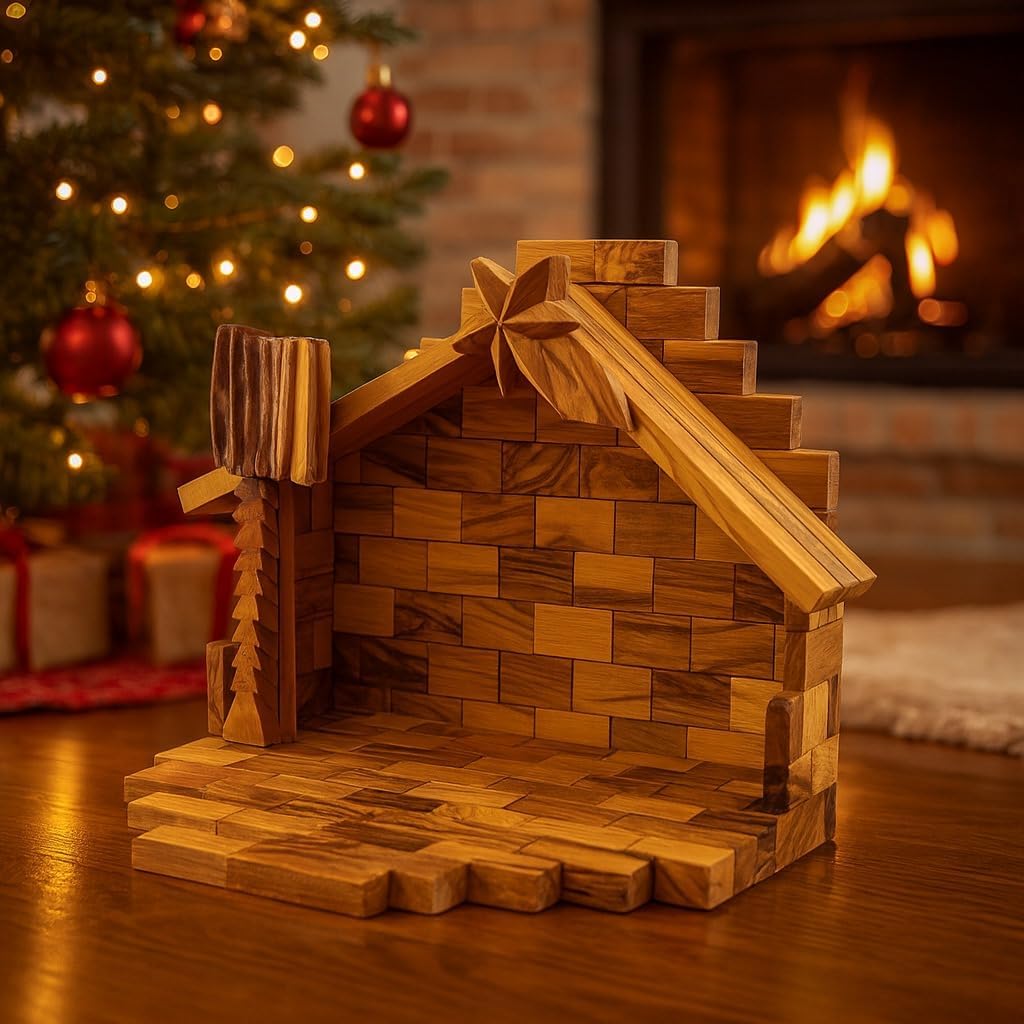 Foldable olive wood Nativity stable handcrafted in Bethlehem