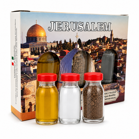 Jerusalem Holy Land Blessing Set with Holy Oil, Holy Soil, and Holy Water
