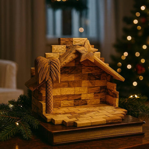 Foldable Olive Wood Nativity Stable Handmade from Bethlehem, Christian Christmas Crèche Scene