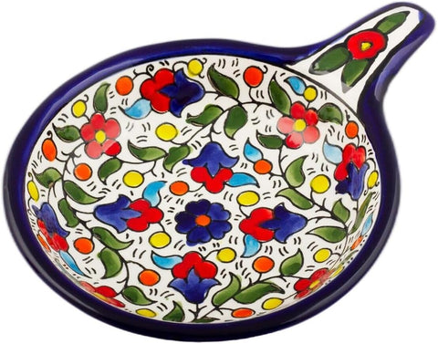 Armenian Ceramic Bowl Pan - Serving Dish w/ Handle - Multicoloured Floral Design