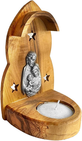 Nativity Olive Wood Tealight Candle Holder – Holy Family from Bethlehem