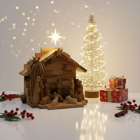 Large Olive Wood Christmas Nativity Set, Handmade Christian Home Decor Made in Bethlehem