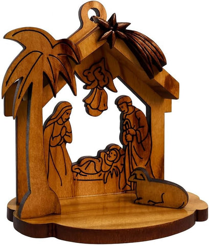 Nativity Scene Christmas Tree Ornament Keepsake – Hand-Carved in Bethlehem Olive Wood 2.5"
