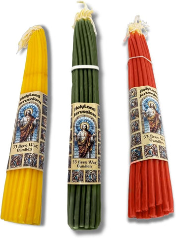 Set of 3 x 33 Natural Wax Candles – from the Church of the Holy Sepulcher 11"/28cm