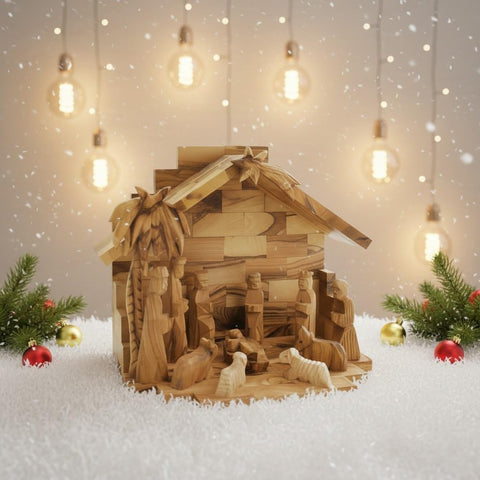 Large Olive Wood Christmas Nativity Set, Handmade Christian Home Decor Made in Bethlehem