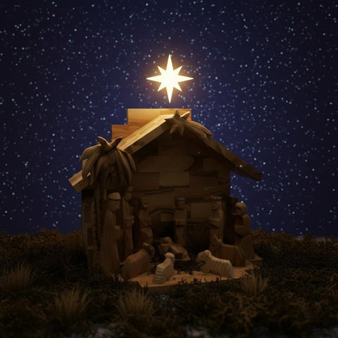 Large Olive Wood Christmas Nativity Set, Handmade Christian Home Decor Made in Bethlehem