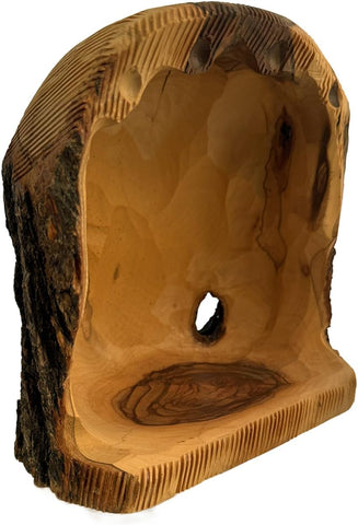 Olive Wood Holy Family Nativity Scene in Natural Bark Cave Grotto – Mary, Joseph & Baby Jesus