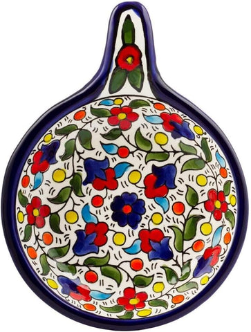 Armenian Ceramic Bowl Pan - Serving Dish w/ Handle - Multicoloured Floral Design