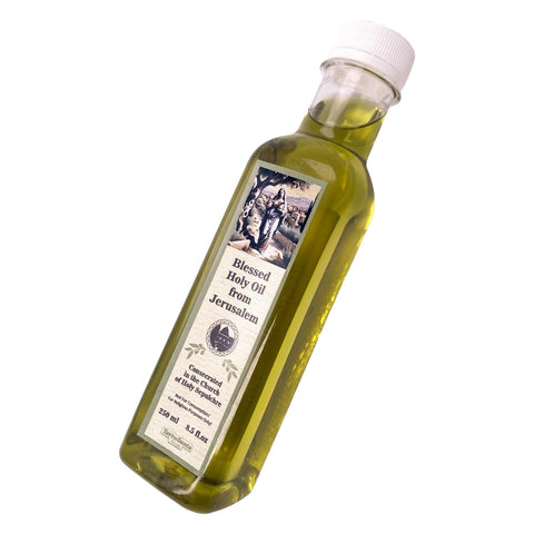 Holy Virgin Olive Oil Bottle Blessed in Church of the Holy Sepulcher Jerusalem 250 ml / 8.5fl.oz