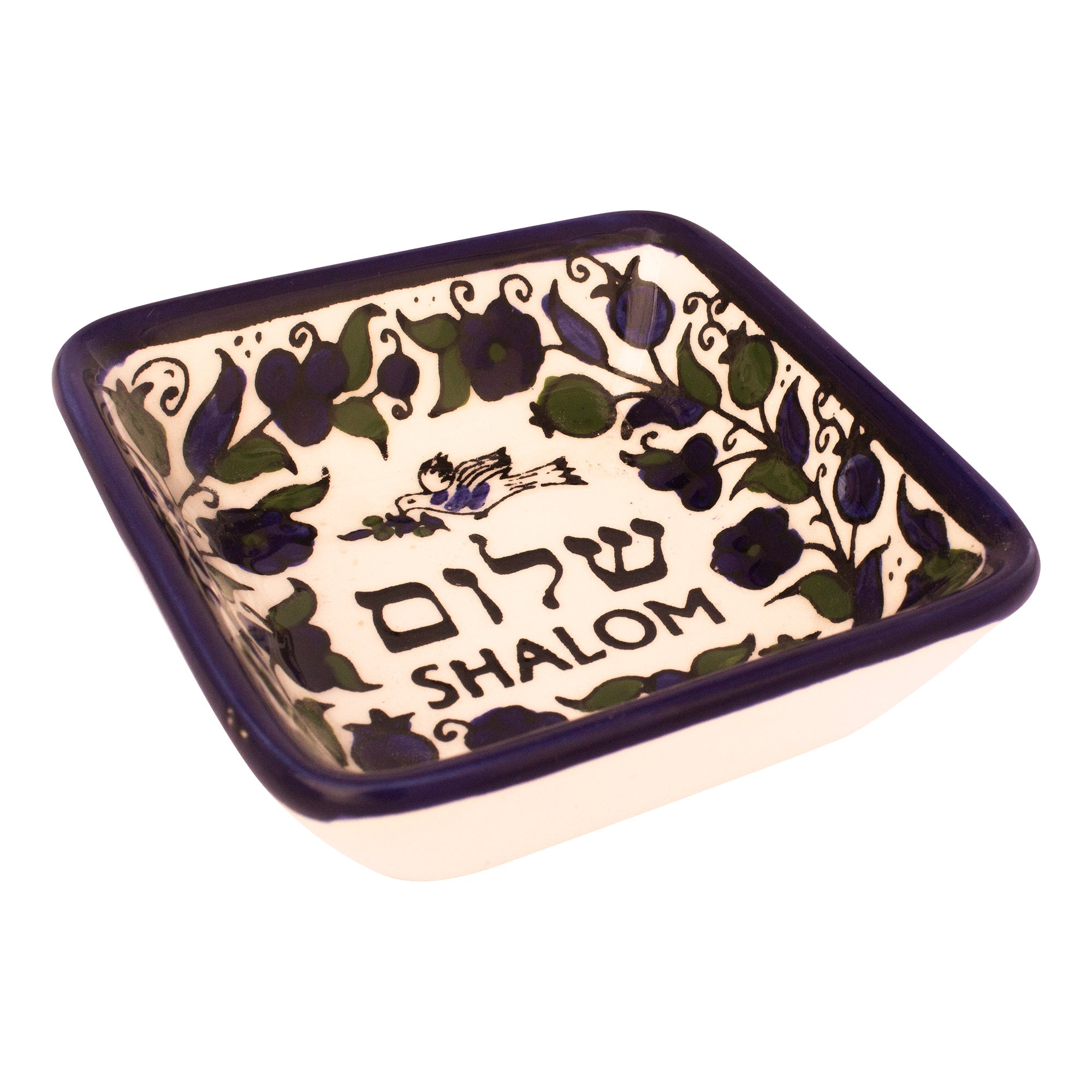 Floral Shalom Armenian Ceramic Tray Small Pottery Enamel Decorative