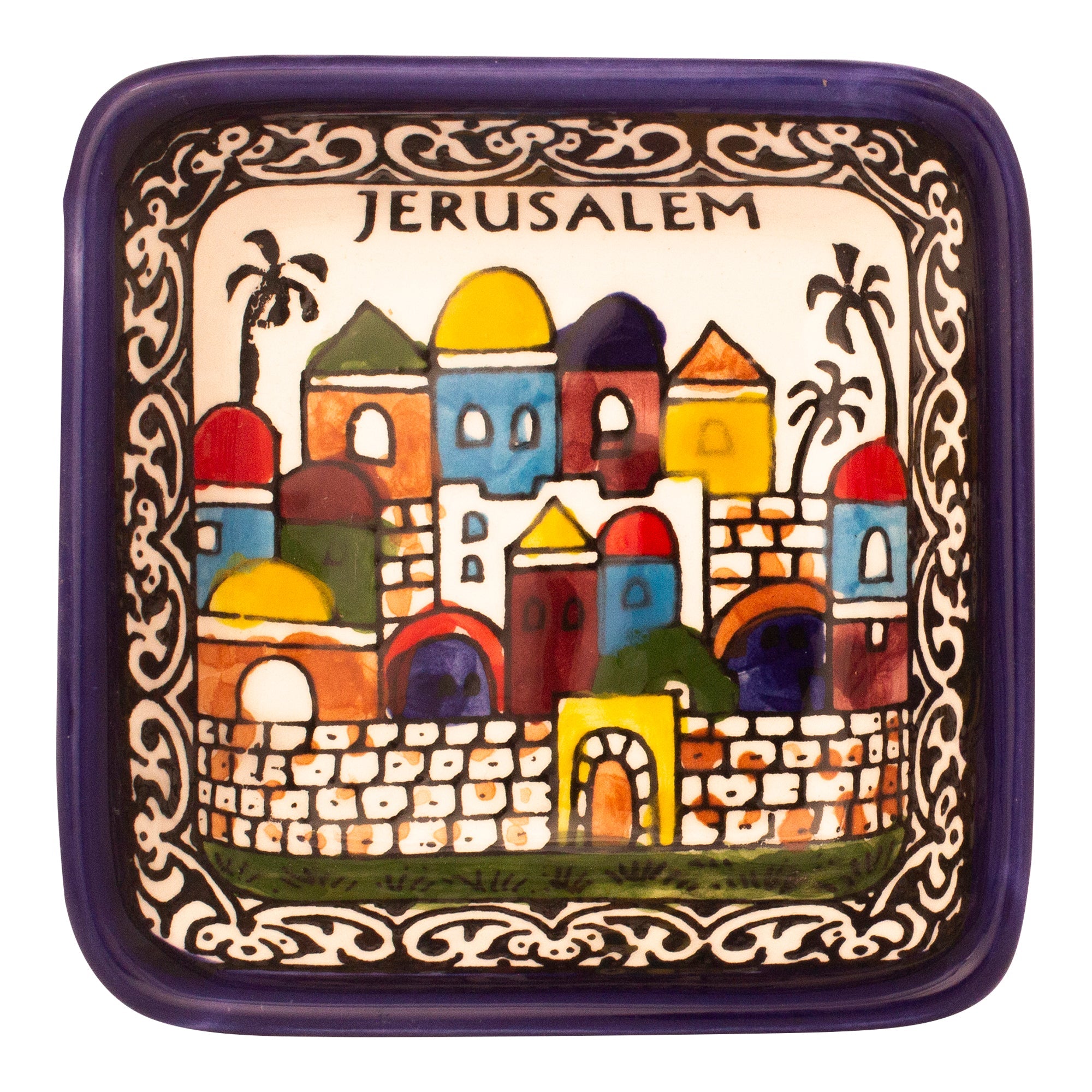 Jerusalem Ceramic Square Bowl Armenian Décor Mosaic Enamel Colourful-2