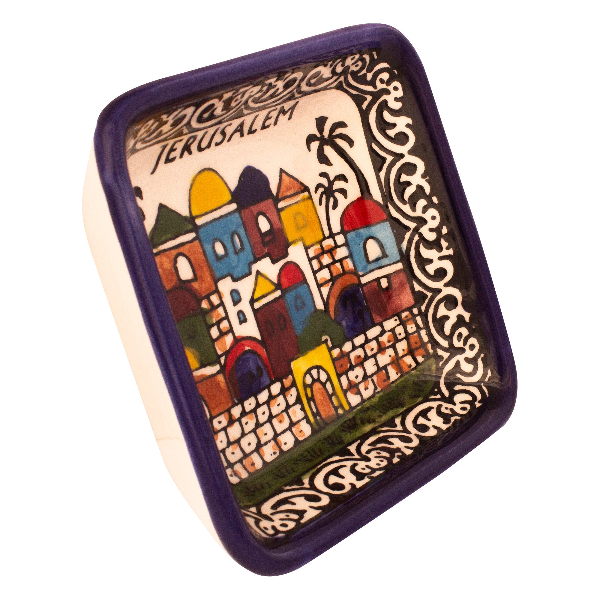 Jerusalem Ceramic Square Bowl Armenian Décor Mosaic Enamel Colourful-1