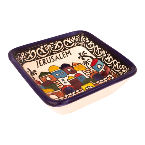 Jerusalem Ceramic Square Bowl Armenian Décor Mosaic Enamel Colourful