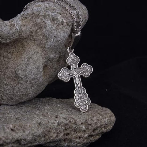 Small Sterling Silver Orthodox Crucifix Cross Necklace Jerusalem Jesus 1"/2.5cm