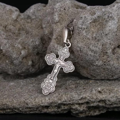 Small Sterling Silver Orthodox Crucifix Cross Necklace Jerusalem Jesus 1"/2.5cm