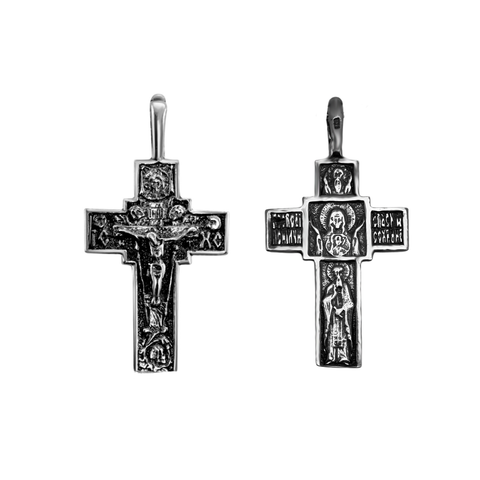 Large Sterling Silver Double-sided Orthodox Crucifix Cross w/ Jesus Christ Saints Pendant Necklace, Christian Jewelry for Men 1.4"/3.5cm