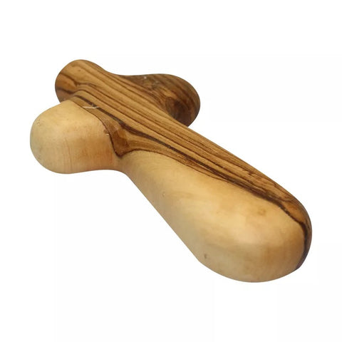 Handmade Olive Wood Catholic Comfort Cross from Holy Land Bethlehem - Christian Religious Gift - Holding Pocket Palm Cross for Prayer