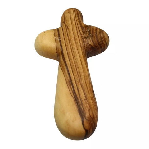 Handmade Olive Wood Catholic Comfort Cross from Holy Land Bethlehem - Christian Religious Gift - Holding Pocket Palm Cross for Prayer