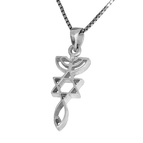 Sterling Silver Jewish Messianic Symbol Star of David Necklace Pendant 4cm/1.5"