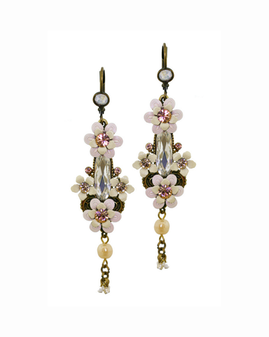 Elegant Pink Floral Drop Earrings w/ Swarovski Crystals for Women 6.5cm/2.56"