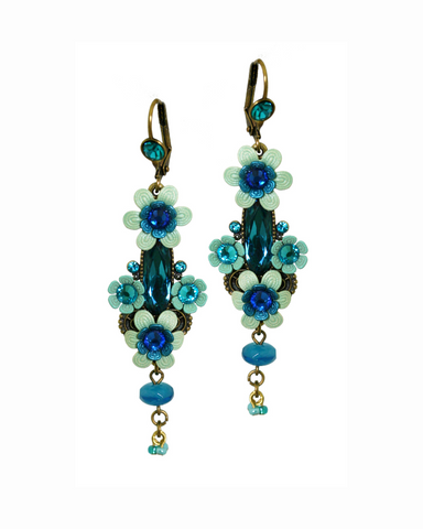 Elegant Pink Floral Drop Earrings w/ Swarovski Crystals for Women 6.5cm/2.56"