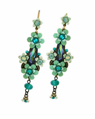 Elegant Pink Floral Drop Earrings w/ Swarovski Crystals for Women 6.5cm/2.56"