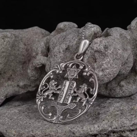 Handmade Sterling Silver Lion Of Judah 10 Ten Commandments Zion Star of David Necklace Pendant - Kabbalah Amulet Jewish Gift Jewelry Judaica - 1.6"/4cm