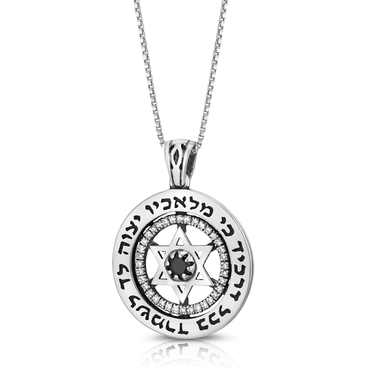Sterling Silver Star of David Psalm 91 Pendant with Onyx Stone Jewelry Necklace