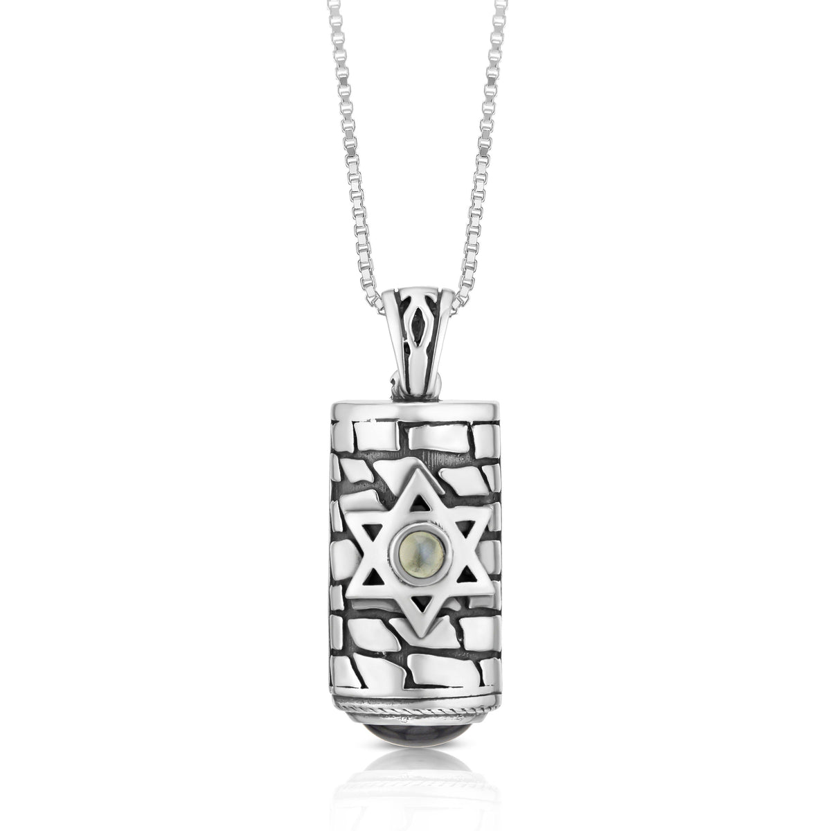 Mezuzah Star of David Garnet Cat Eye Stone Blessing of Angel Pendant