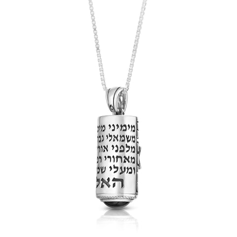 Mezuzah Star of David Garnet Cat Eye Stone Blessing of Angel Pendant