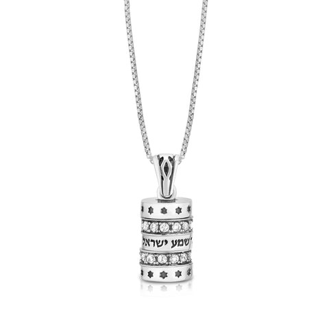Spinning Shema Israel Sterling Silver Zircon Stone Necklace Pendant